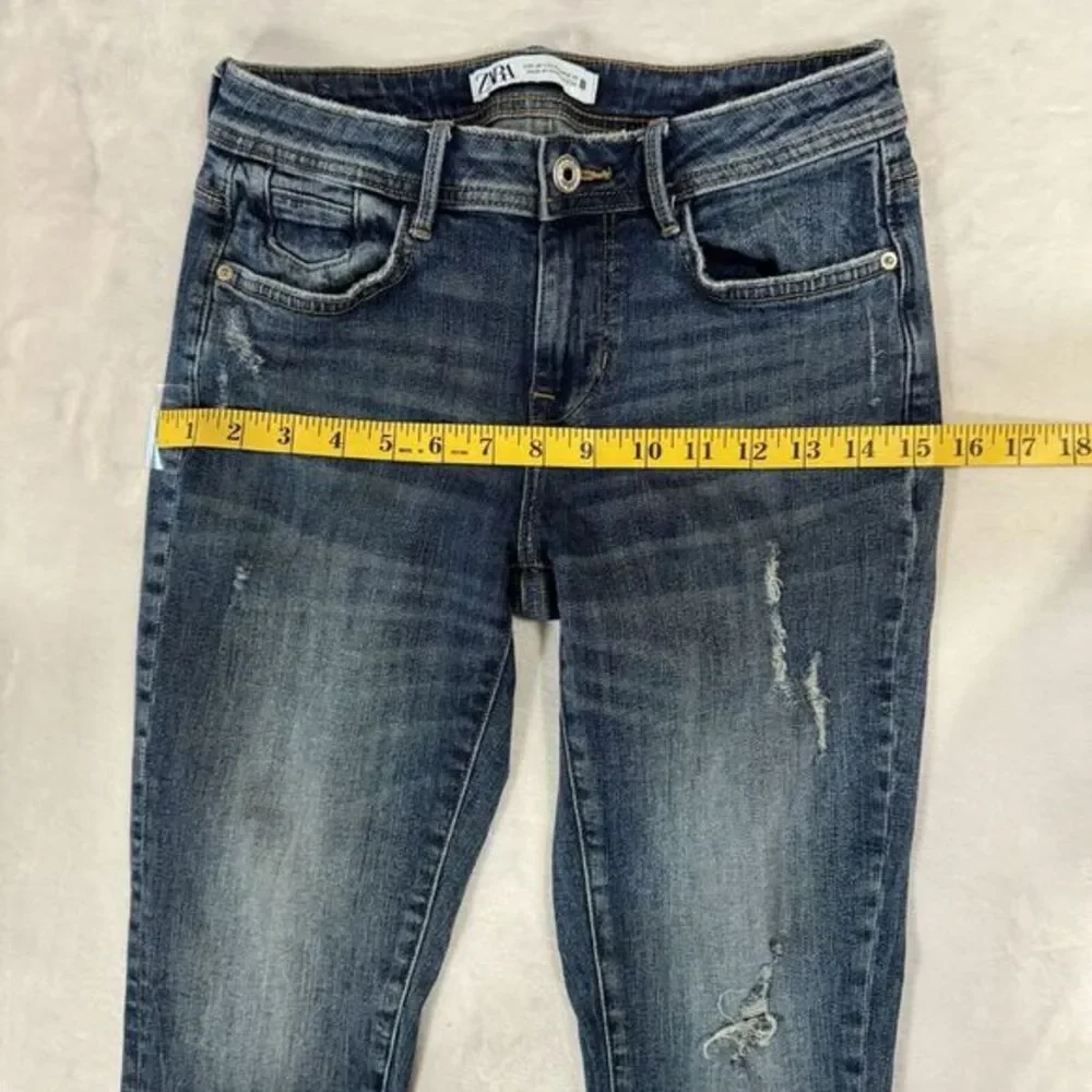 LOT Of 2 Zara‎ Jeans Size 4 Mid Rise Raw Hem Distressed Stretch Denim Bundle